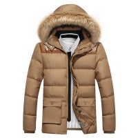 Doudoune Homme Parka capuche fourrure Outwear Hiver Beige